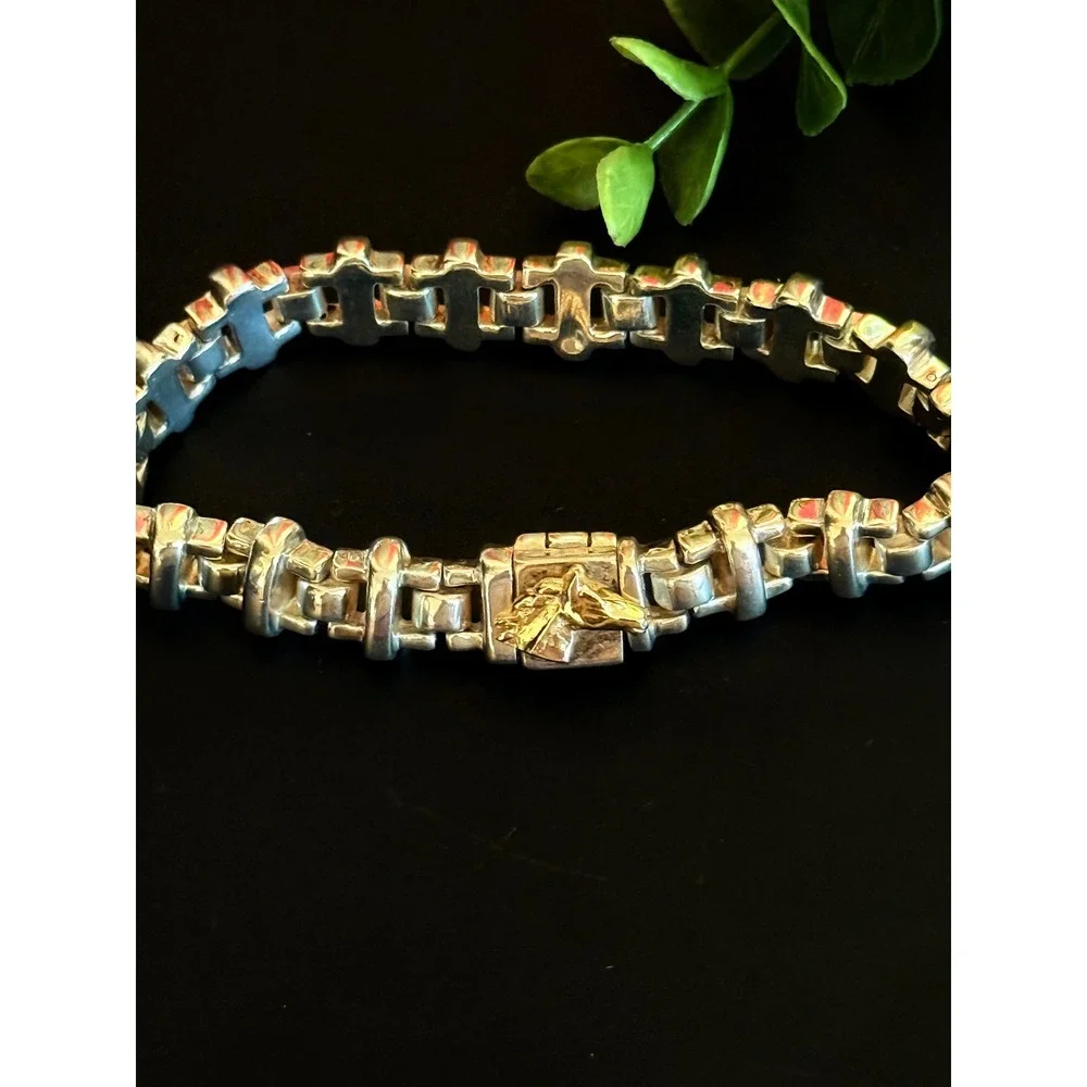 Sterling Silver 14k Gold Horse Head Link Bracelet 7.5